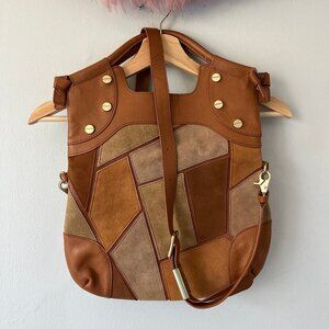 Foley + Corinna Daisy Patchwork Purse Tote Womens Bag Quilted Suede Brown NWOT
